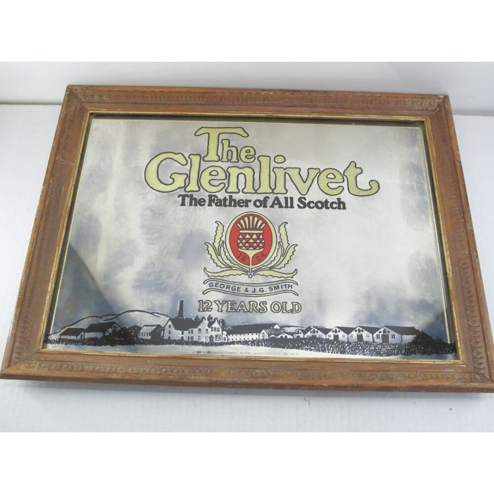Vintage‎ The Glenlivet The Father of all Scotch Framed Mirror Bar Sign
